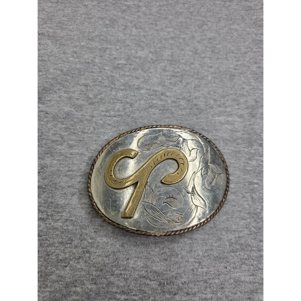 Handmade Western Floral Initial S Horseshoe Silver Belt Buckle